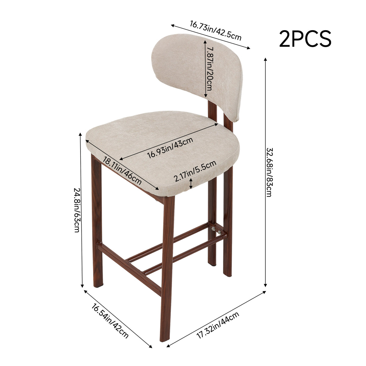 Set of 2 Upholstered Bar Stools