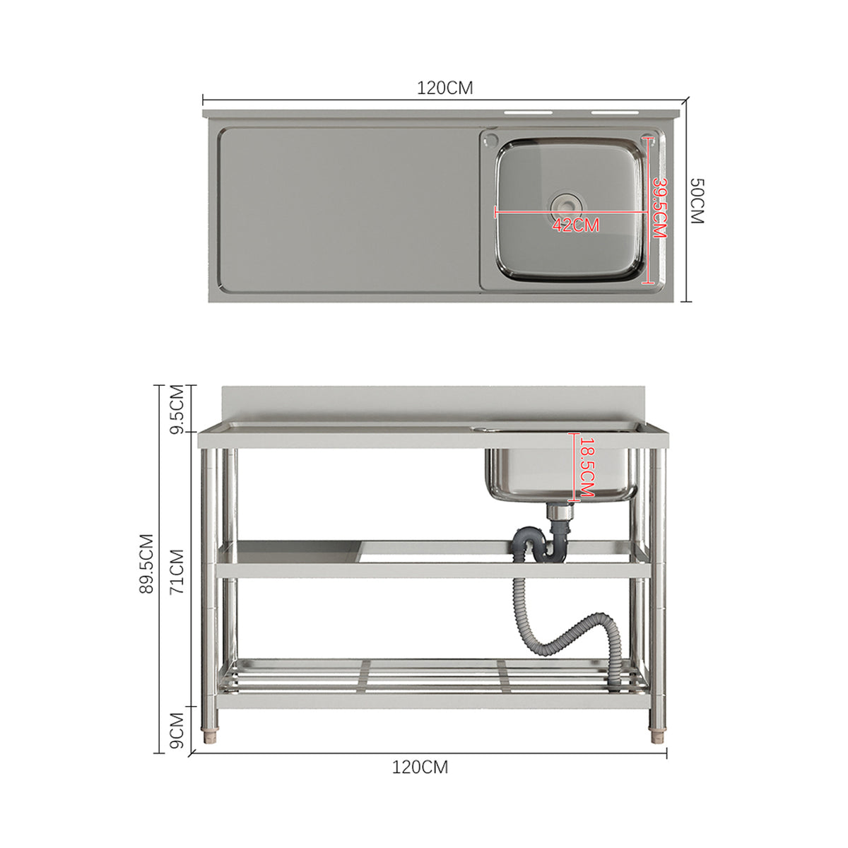 Stainless Steel One Compartment Sink with Shelves
