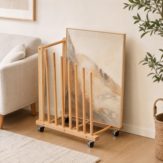 7 Slots Wooden Canvas Art Storage Rack with Castors