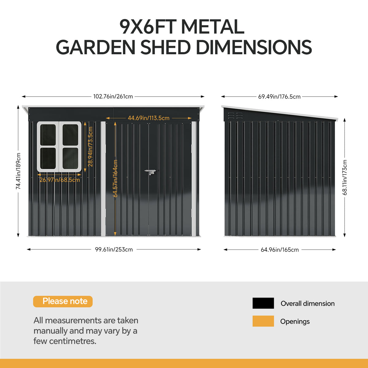 9 x 6 ft Metal Garden Storage Shed with Pent Roof & Double Doors