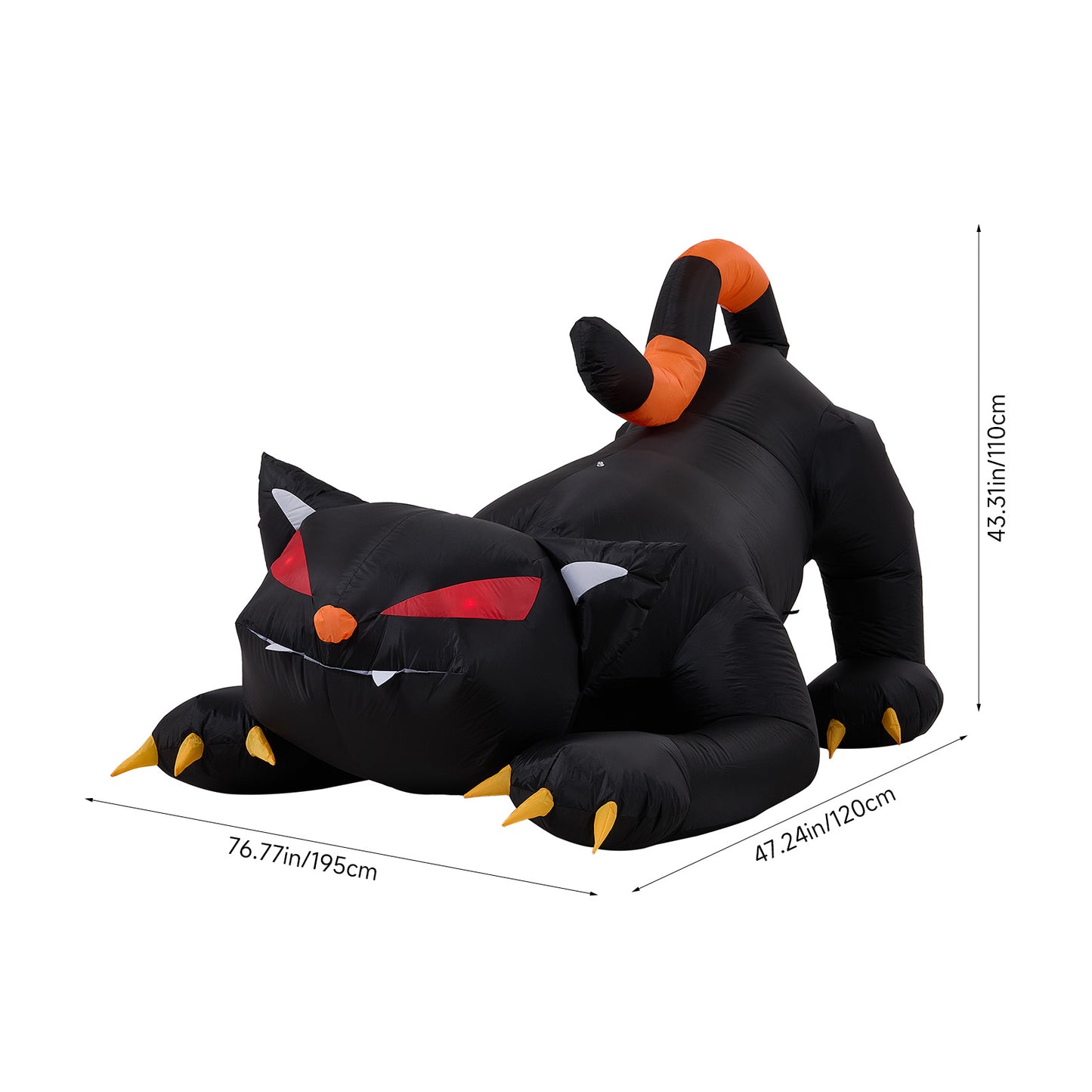 110cm Blow-Up Halloween Black Cat Inflatable Decoration with Built-in LED Lights