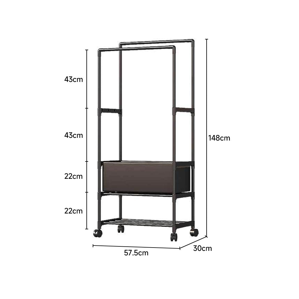 Double Rod Metal Clothes Rack on Wheels
