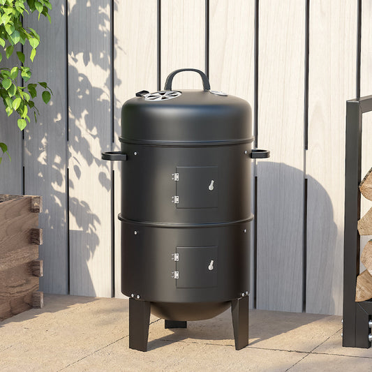 3 in 1 BBQ Charcoal Grill 3 Tier Smoker Garden BBQ Grill