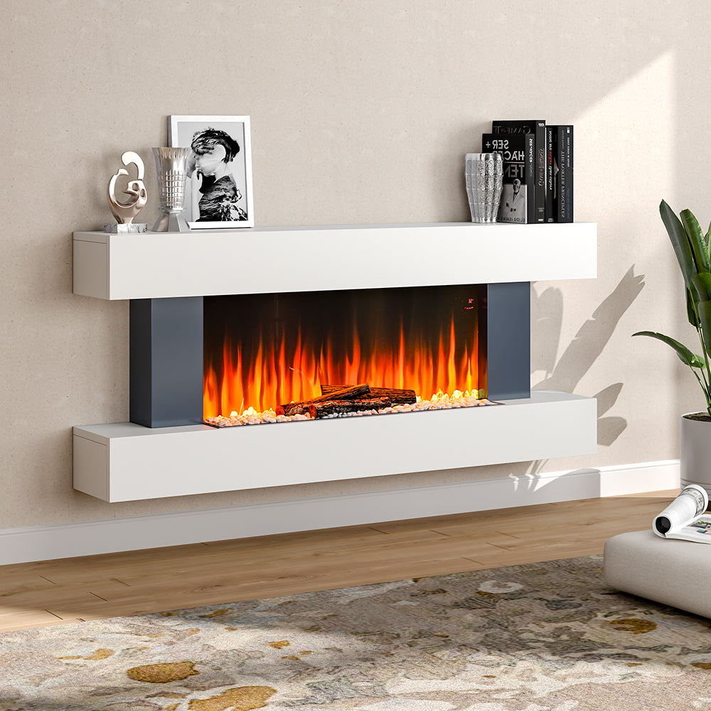 52 Inch Wall Mounted Electric Fire with Mantel & Remote Control