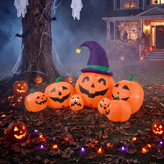 7 FT Halloween Inflatable Pumpkin Family Decoration with LED Lights