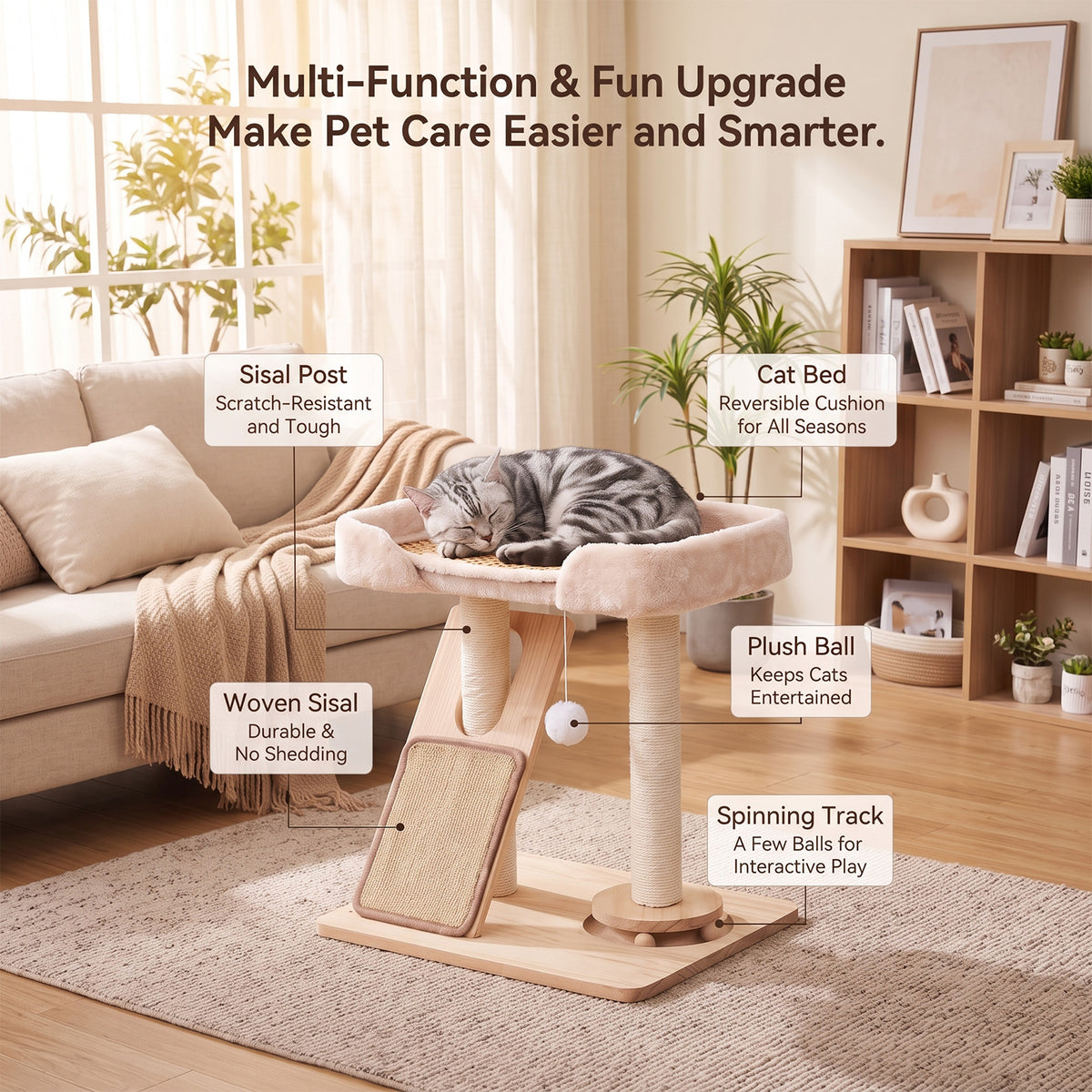 Cat Tree with Scratching Posts and Toy