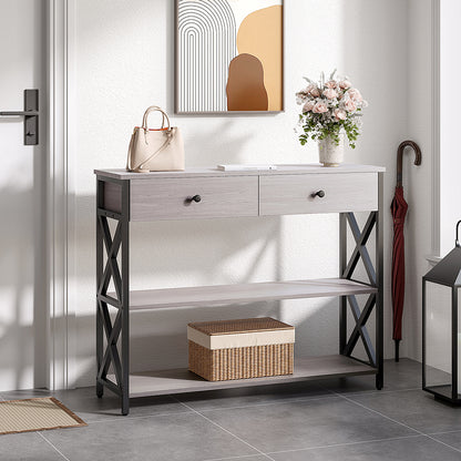 Narrow Wooden Console Table with Drawers
