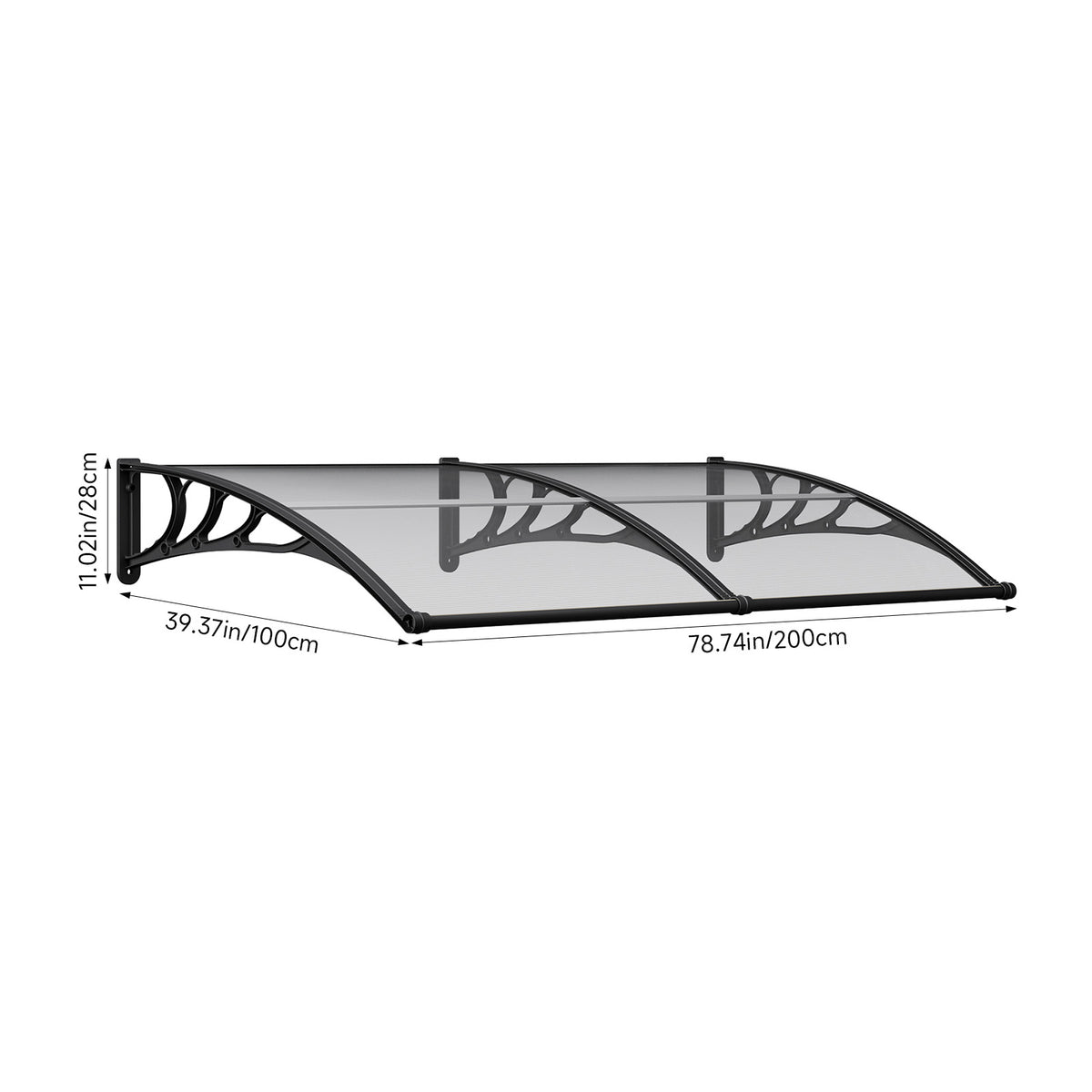 Black Outdoor Door Canopy Window Awning with Drainage Channel