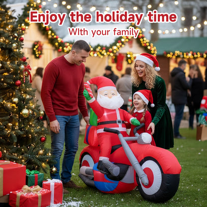 6FT/1.8M Santa on Motorcycle Christmas Inflatable Model Decoration with LED Lights
