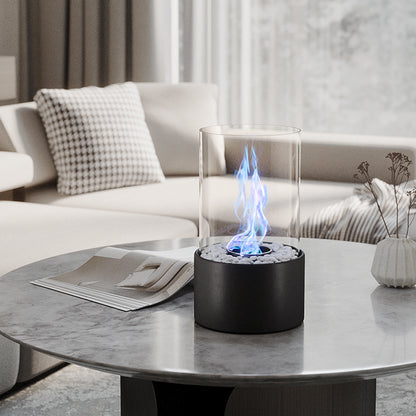 Round Freestanding Tabletop Ventless Ethanol Fireplace with Glass Screen