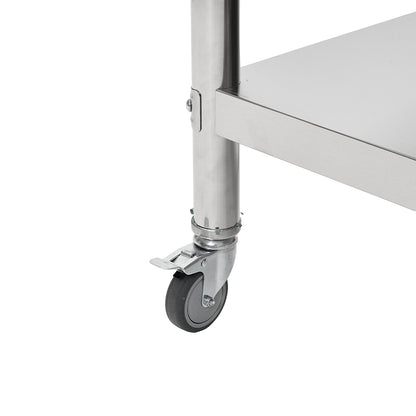 3-Tier Stainless Steel Prep Table with Smooth Castors and Adjustable Feet