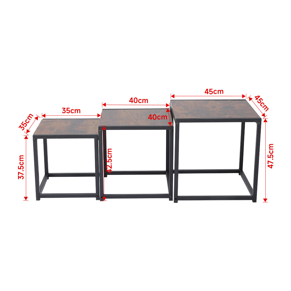 Set of 3 Industrial Square Nesting Side & Coffee Tables