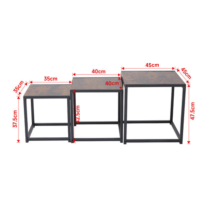 Set of 3 Industrial Square Nesting Side & Coffee Tables