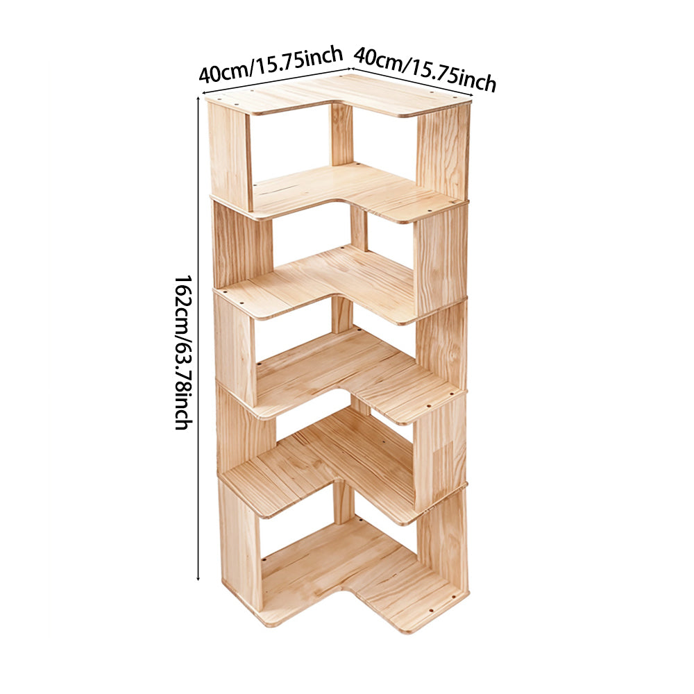 Wooden L-shaped Corner Bookshelf Storage Rack