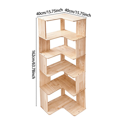 Wooden L-shaped Corner Bookshelf Storage Rack