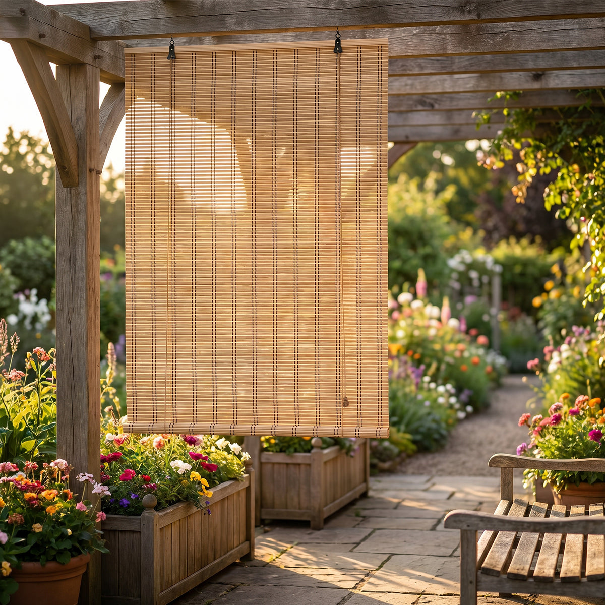 Natural Roll-Up Bamboo Blinds for Windows