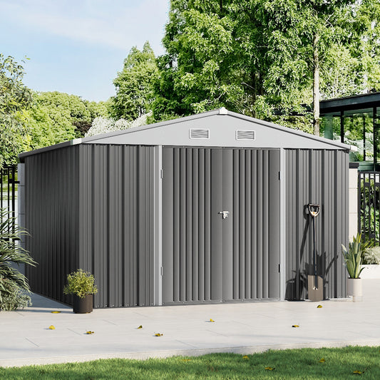 10 ft Wide Metal Garden Storage Shed with Apex Roof