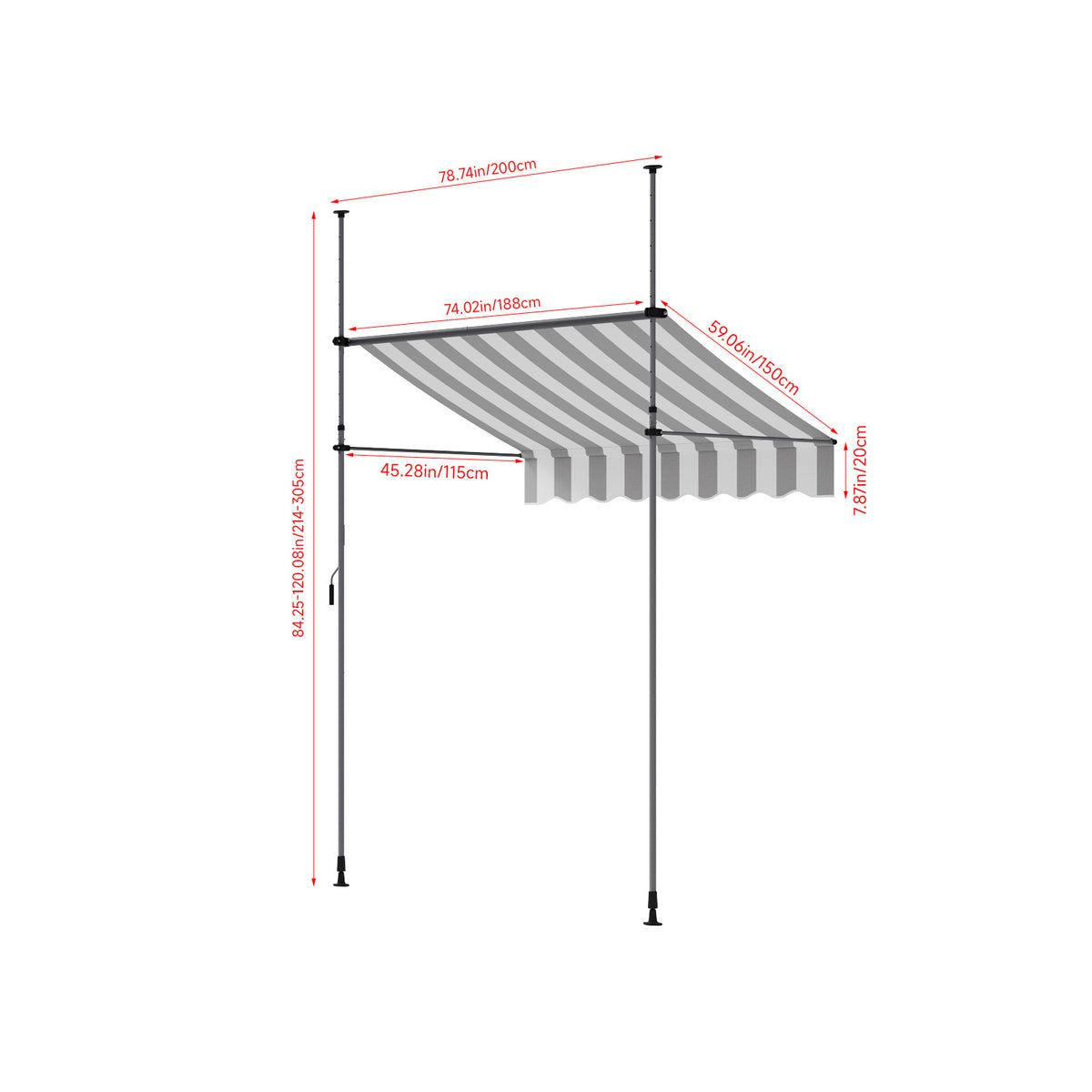 Retractable Awning with Adjustable Support Poles
