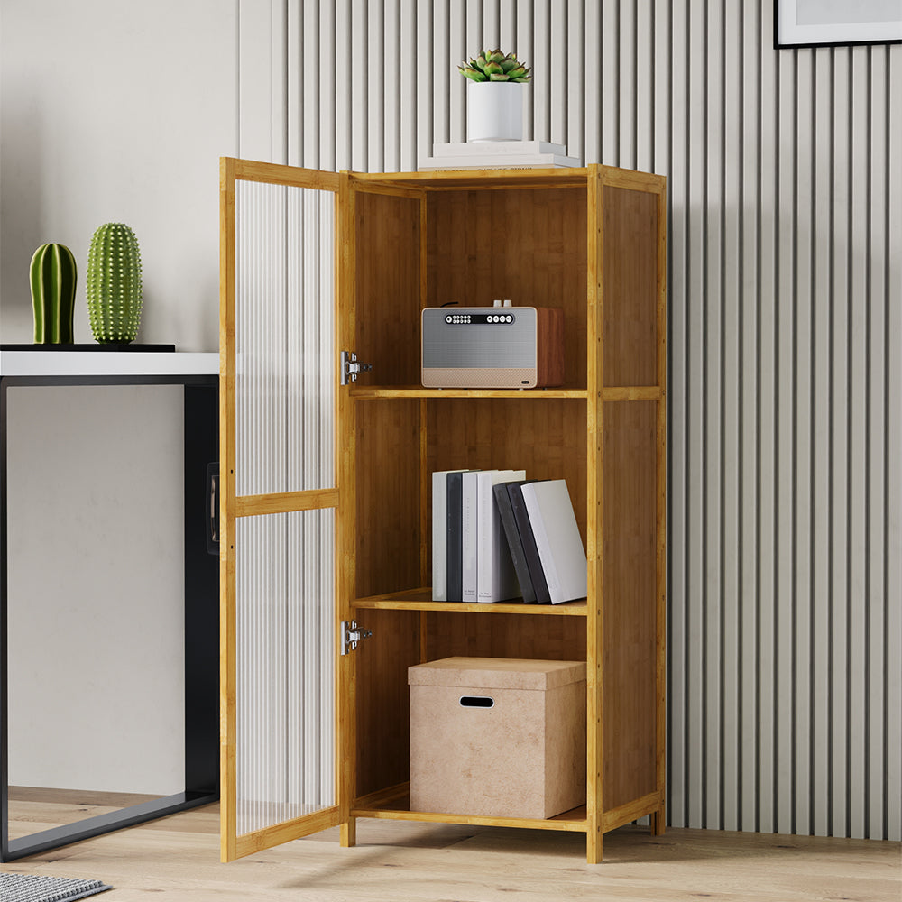 3-Tier Narrow Bookcase Storage Cabinet with Acrylic Door
