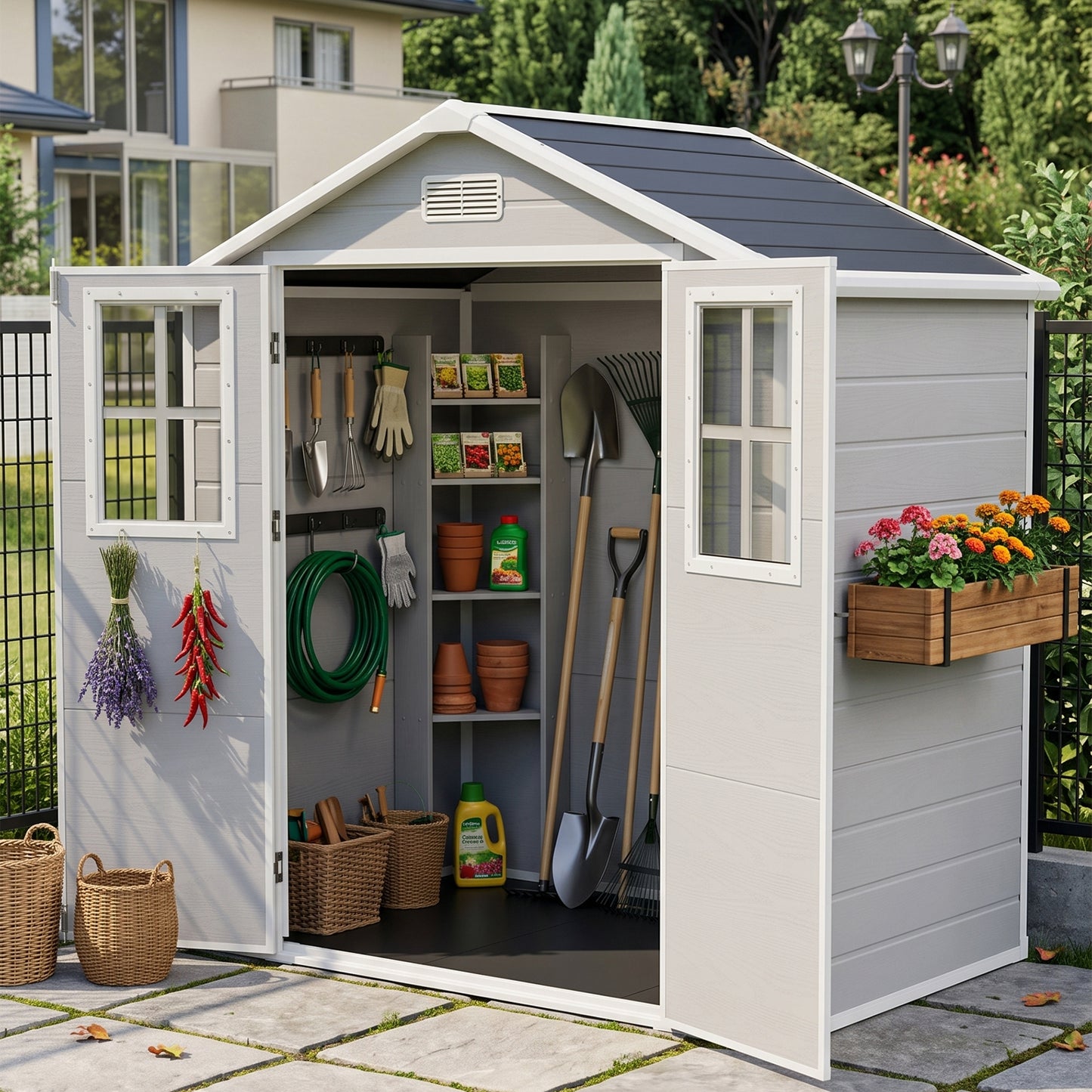 6x4 FT Garden Storage Shed with Lockable Door