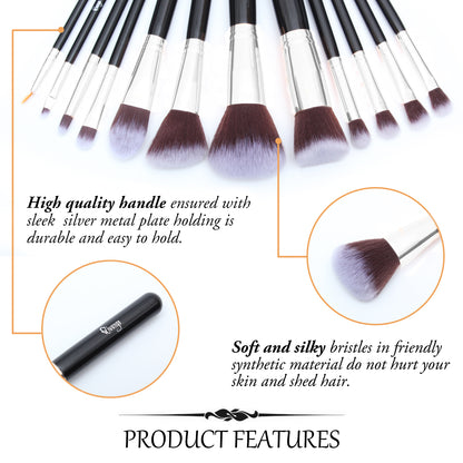 12 Pcs Travel Makeup Brush Set with Makeup Sponge and Brush Cleaner