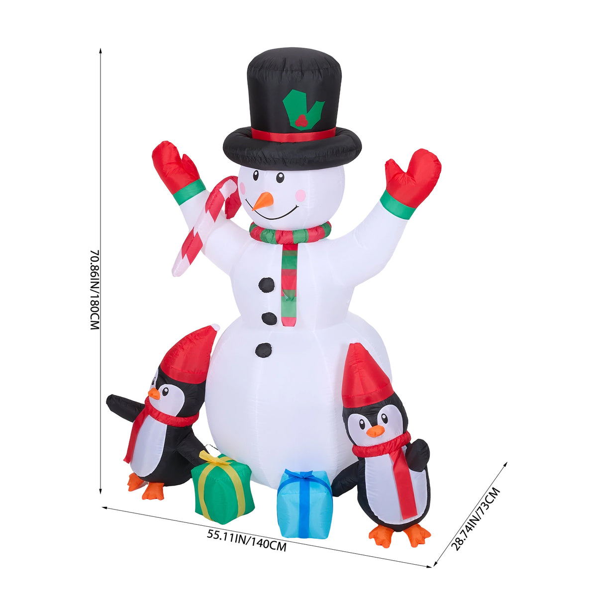 6ft Christmas Inflatable Snowman and Penguins Decorations with LED Lights