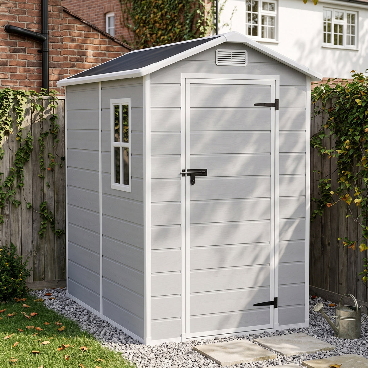 4 x 6 ft Plastic Garden Storage Shed with Apex Roof & Lockable Door