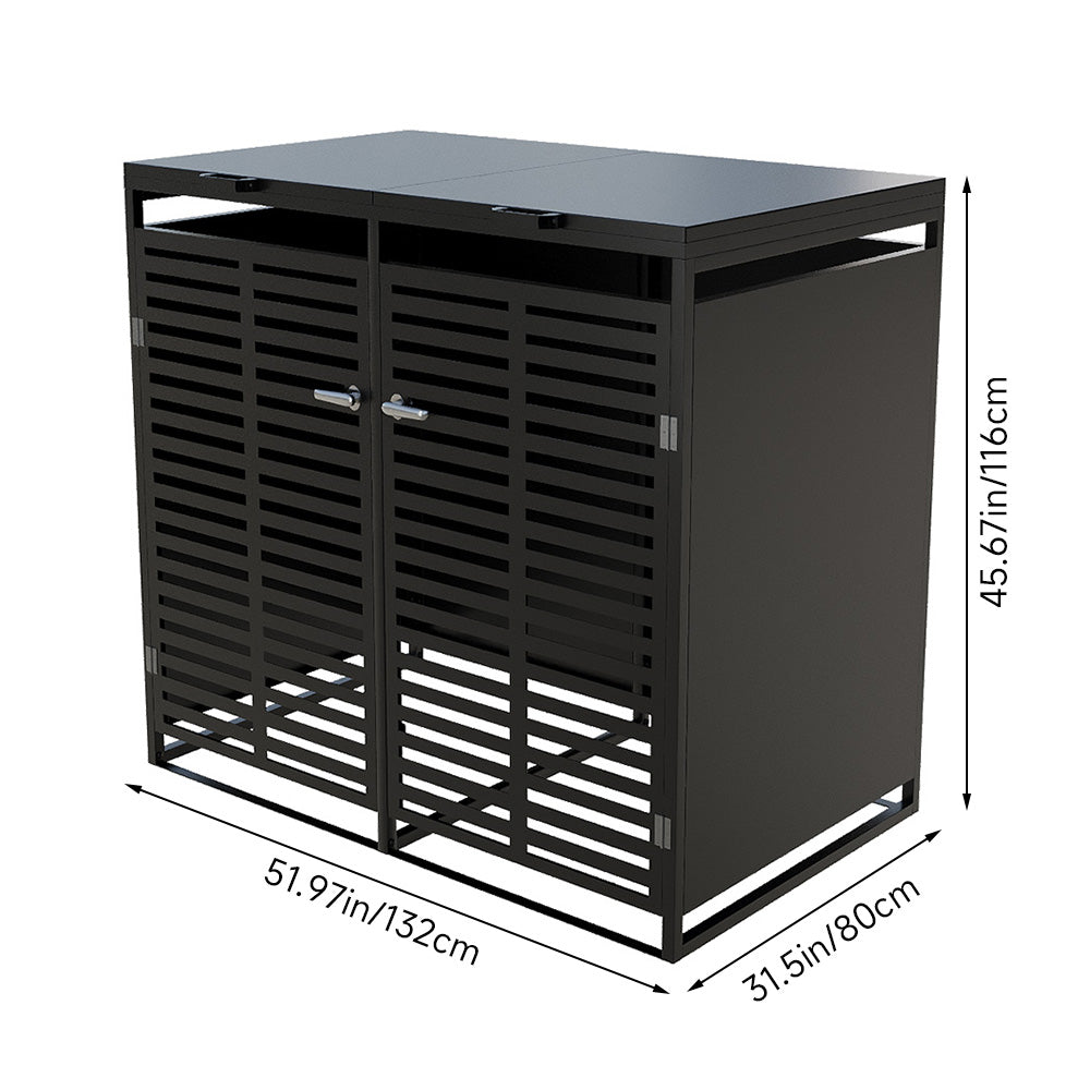 2-Bin Metal Wheelie Bin Storage Shed with Lockable Doors