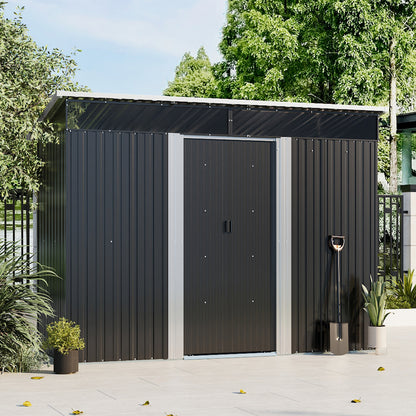 8 x 4 ft Metal Garden Storage Shed with Lockable Sliding Doors