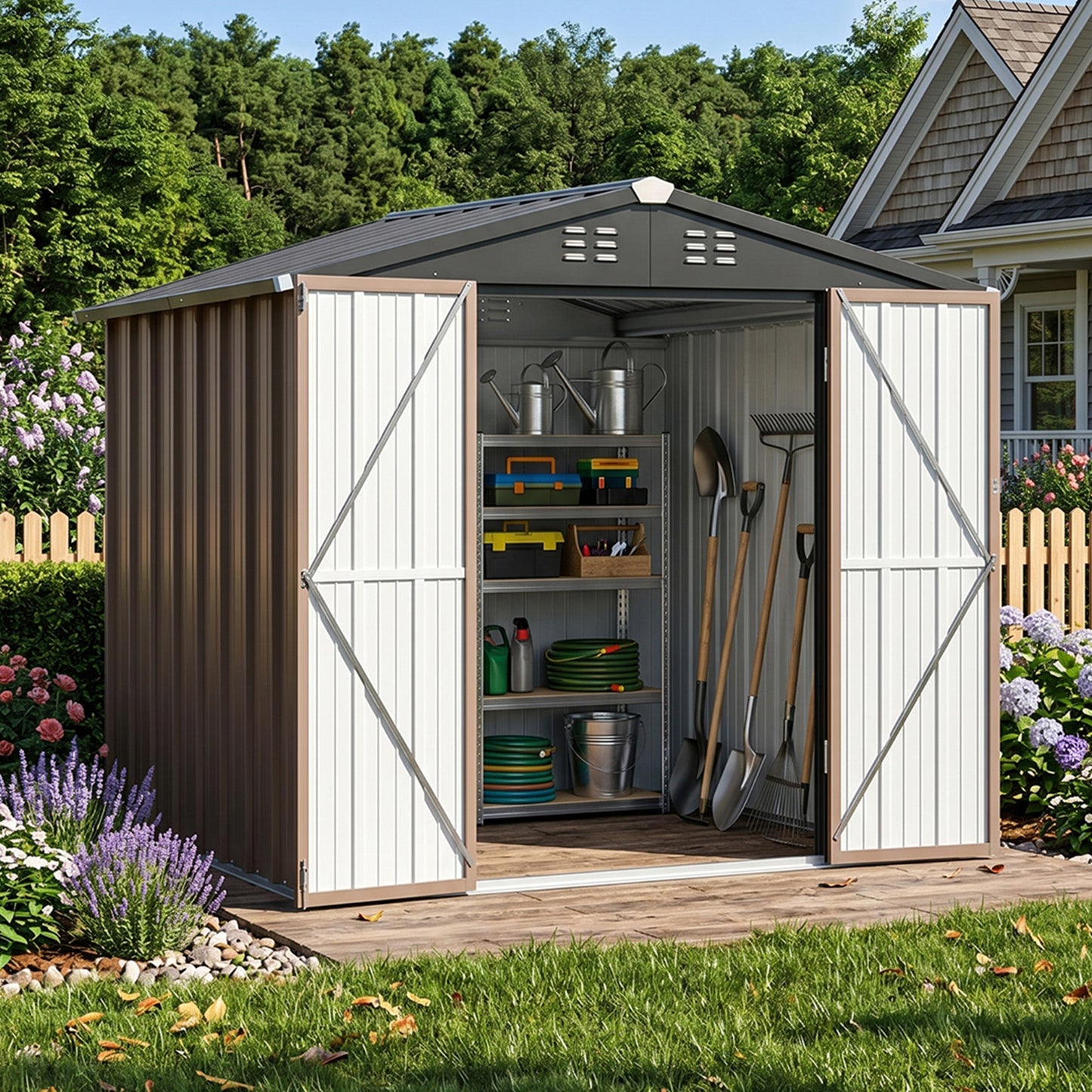 6x8FT Metal Garden Storage Shed with Lockable Door