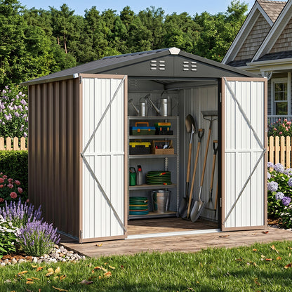 6x8FT Metal Garden Storage Shed with Lockable Door