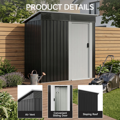 6 x 4 ft Metal Garden Storage Shed with Pent Roof & Single Door