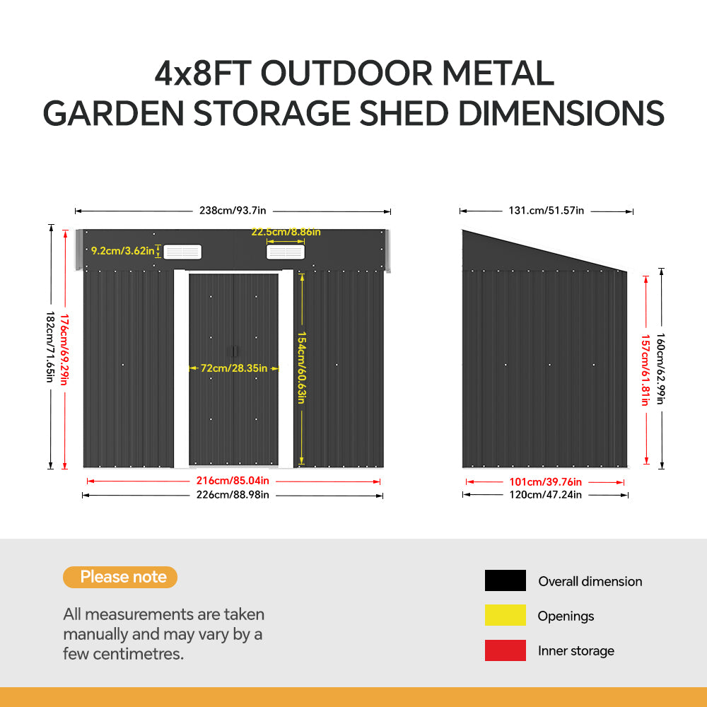 Metal Garden Storage Shed with Pent Roof & Base Frame