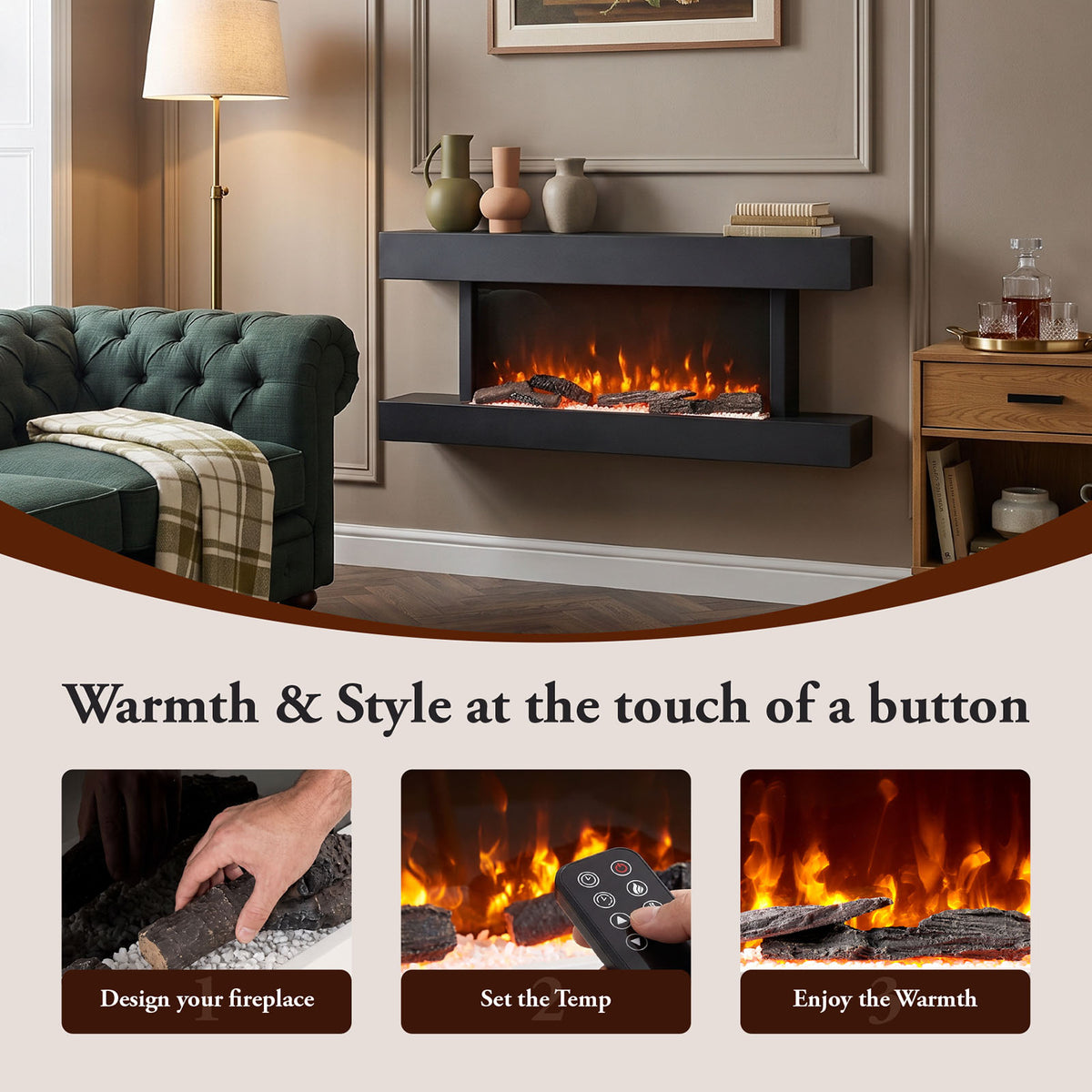 52inch Wall Mounted Electric Fireplace with Remote Control