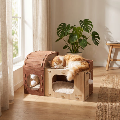 2-Tier Multifunctional Cat House Cave Pet Bed