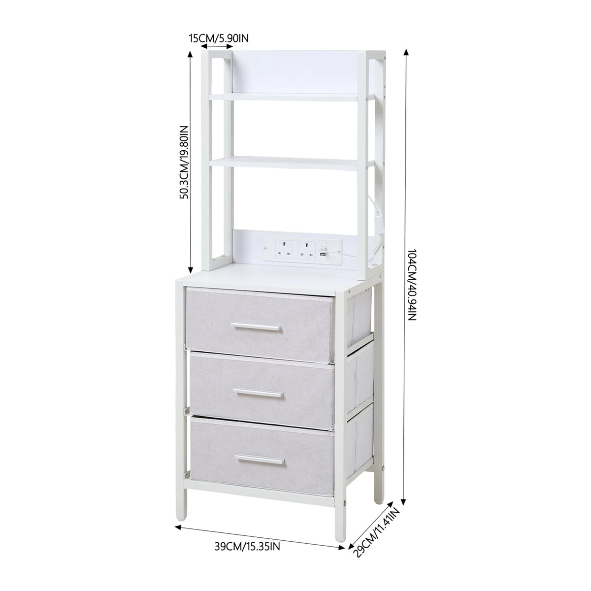 3-Drawer Nightstand with Charging Station & RGB Light Strip