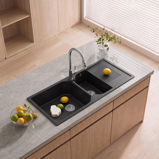 Double Bowl Quartz Resin Composite Kitchen Sink with Waste Kit