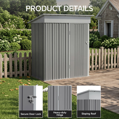 5 x 3 ft Metal Garden Storage Shed with Pent Roof & Lockable Door