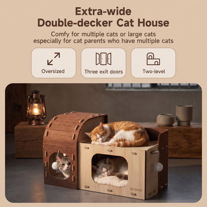 2-Tier Multifunctional Cat House Cave Pet Bed