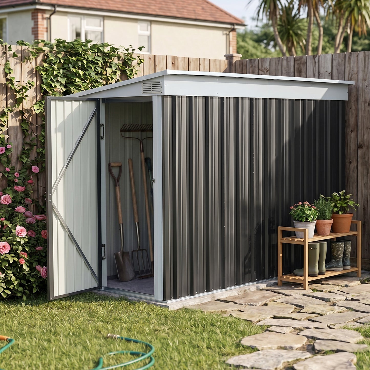 4x9 FT Pent Roof Garden Tool Shed Outdoor Patio Storage House