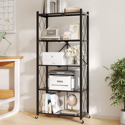 5-Tier Foldable Metal Storage Shelf with Casters