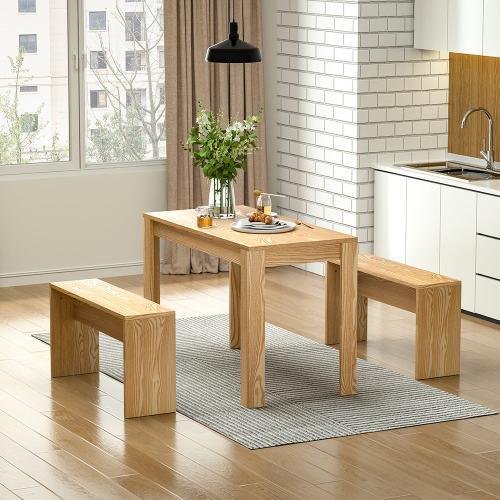Modern Dining Room Table and Benches Set 3 Piece