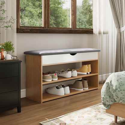3-Tier Shoe Storage Bench with Padded Seat