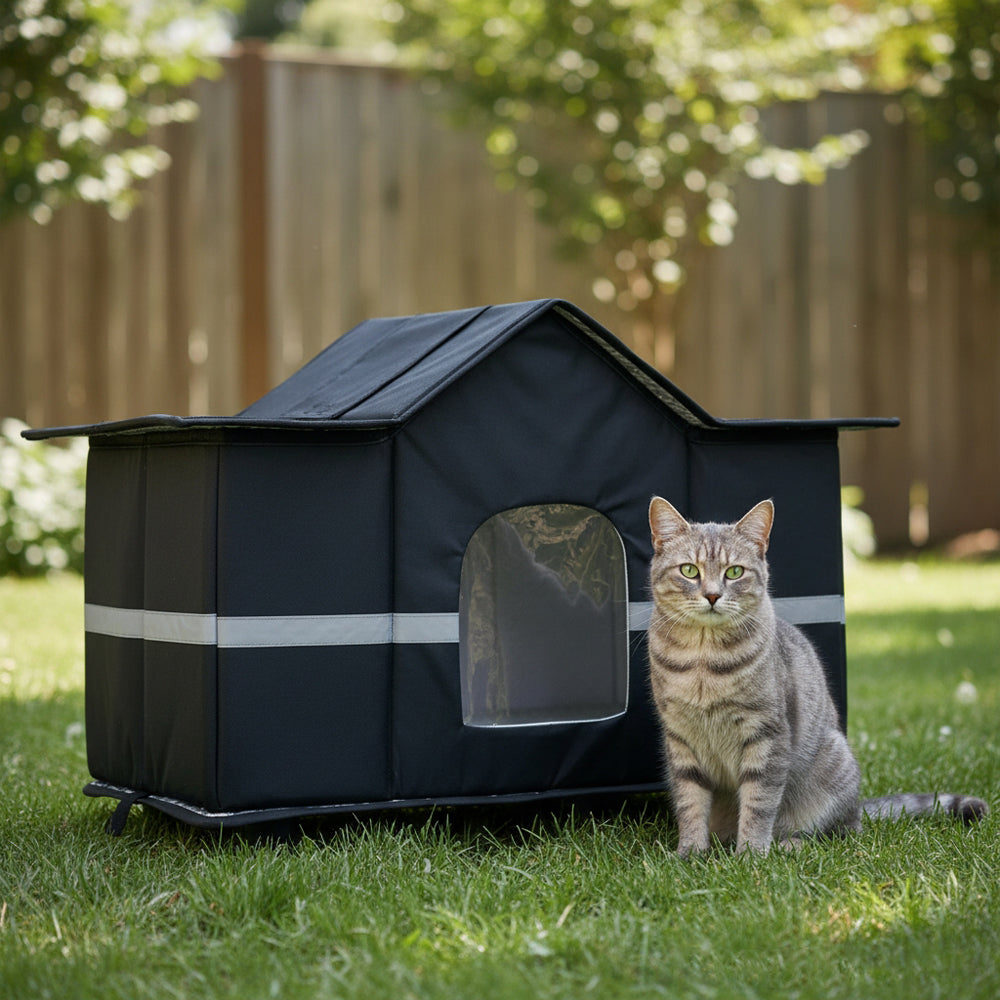 64cm Outdoor Cat House with Raised Base & Reflective Strips