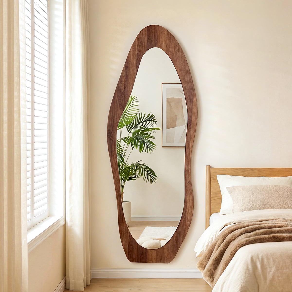 Wooden Frame Full Length Mirror with Mirror Base