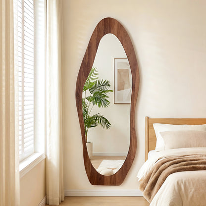 Wooden Frame Full Length Mirror with Mirror Base