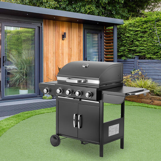 Garden Gas Grill BBQ with 5 Burners and Wheels