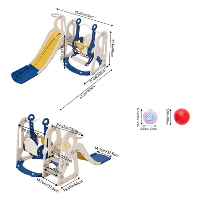 4-in-1 Kids Slide & Swing Set with Basketball Hoop