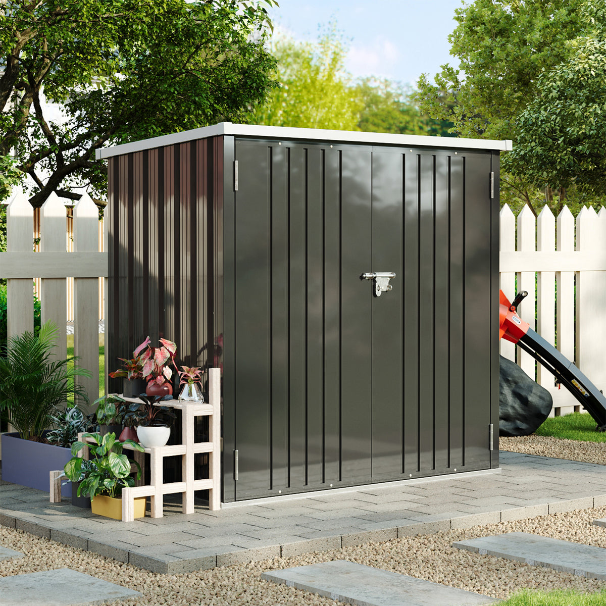 4.6 x 2.9 ft Metal Garden Storage Shed with Pent Roof & Lockable Doors