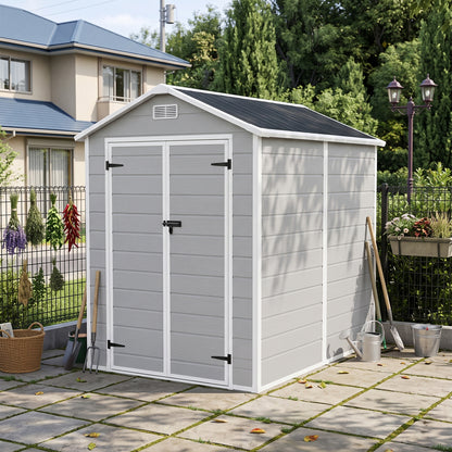 6 x 8 ft Plastic Garden Storage Shed with Apex Roof & Double Doors